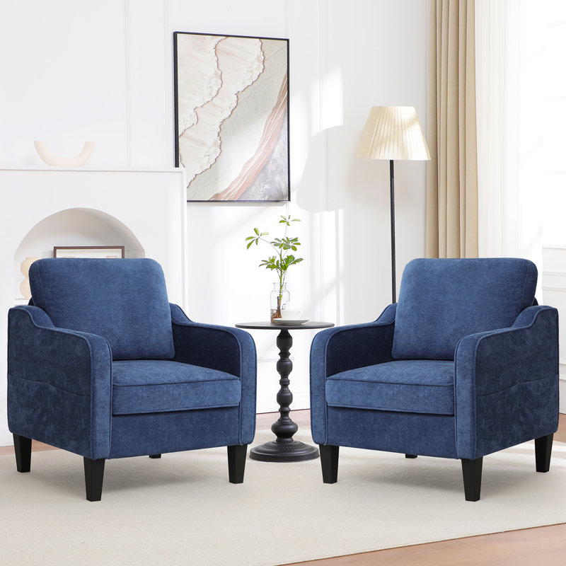Chaises d'appoint Mid-Century avec coussins amovibles, Bleu