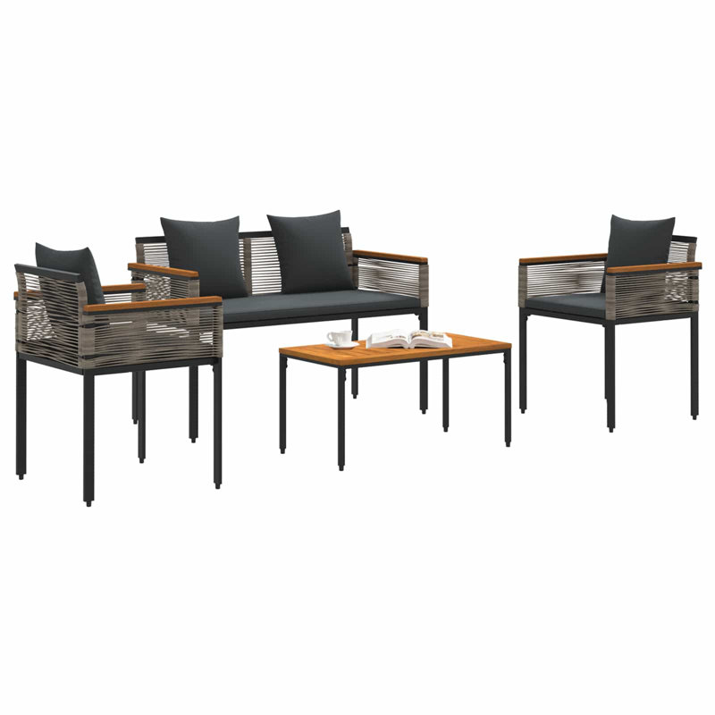  Outdoor Furniture Set With Cushion PE Rattan Seating Patio Arrangement, Grey, Dark Grey