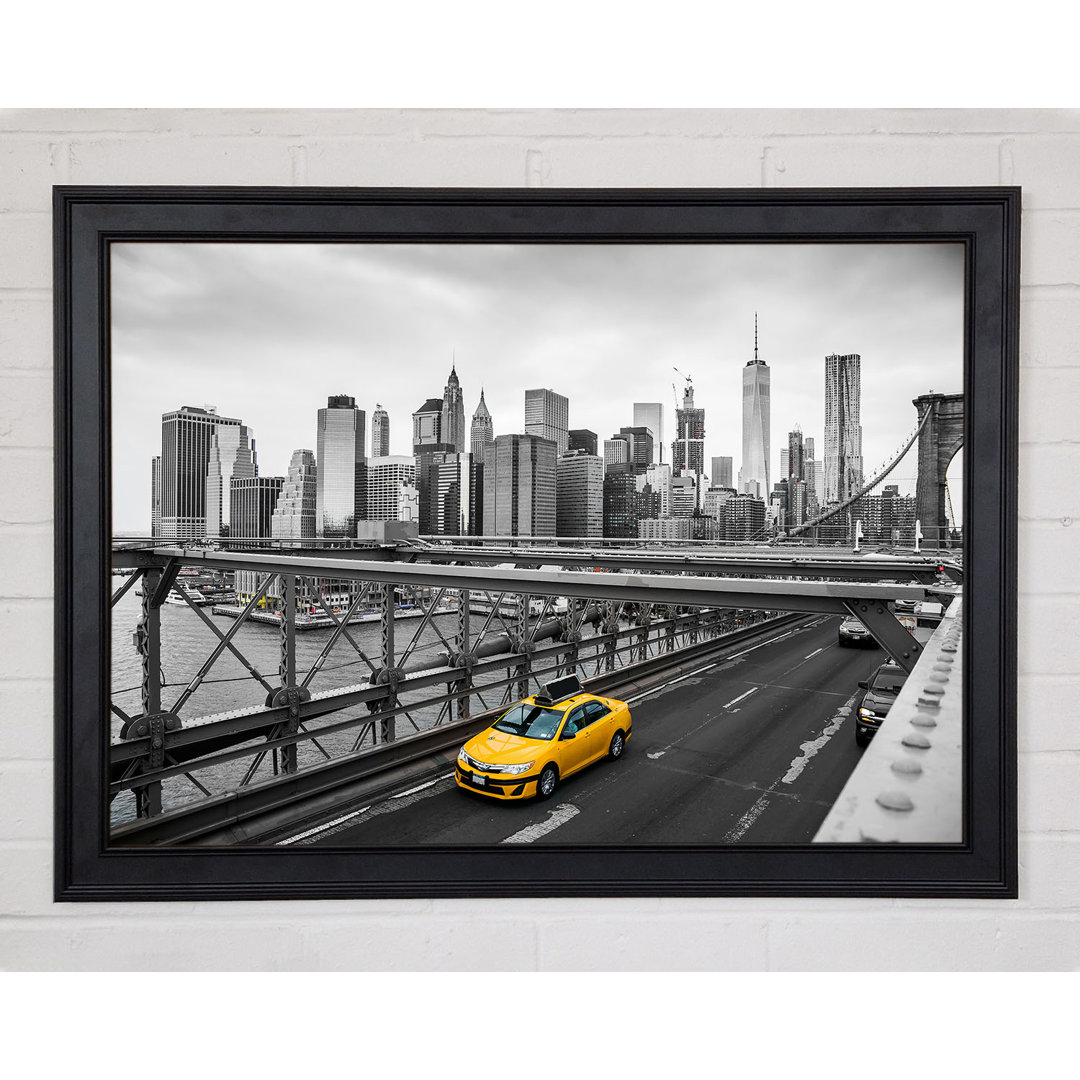 Gelbes Taxi auf der Brooklyn Bridge - Druck