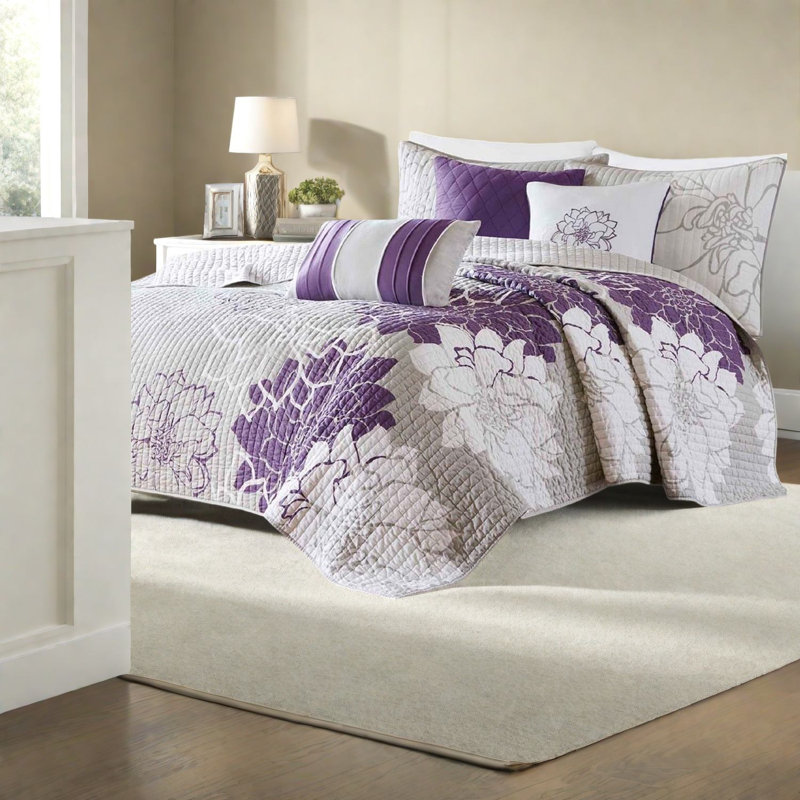 Ensemble de literie élégant en coton 6 pièces, motif floral réversible pour le confort de la chambre à coucher