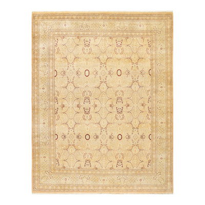 Tapis beige / rouge en laine noué à la main de conception unique 8 pi 2 po x 10 pi 6 po Ohlone
