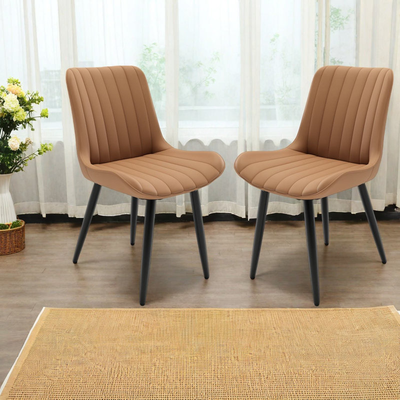 Chaises de salle à manger modernes en cuir PU brun, pieds en métal pour la cuisine à domicile