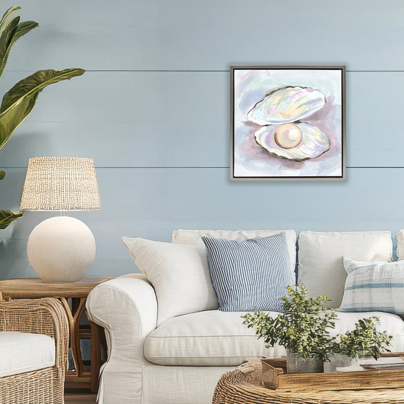 Cadre flottant Silam Opal Clam Pearl, design par Melissa Wang, H 18 po x l 18 po, Cadre flottant gris lustré