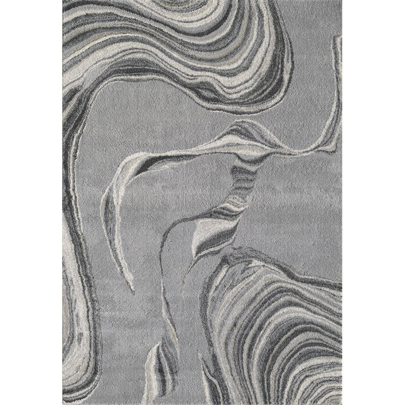 Hue Hand Hooked Polypropylene Area Rug, Rectangle 8'10" x 13', Gray