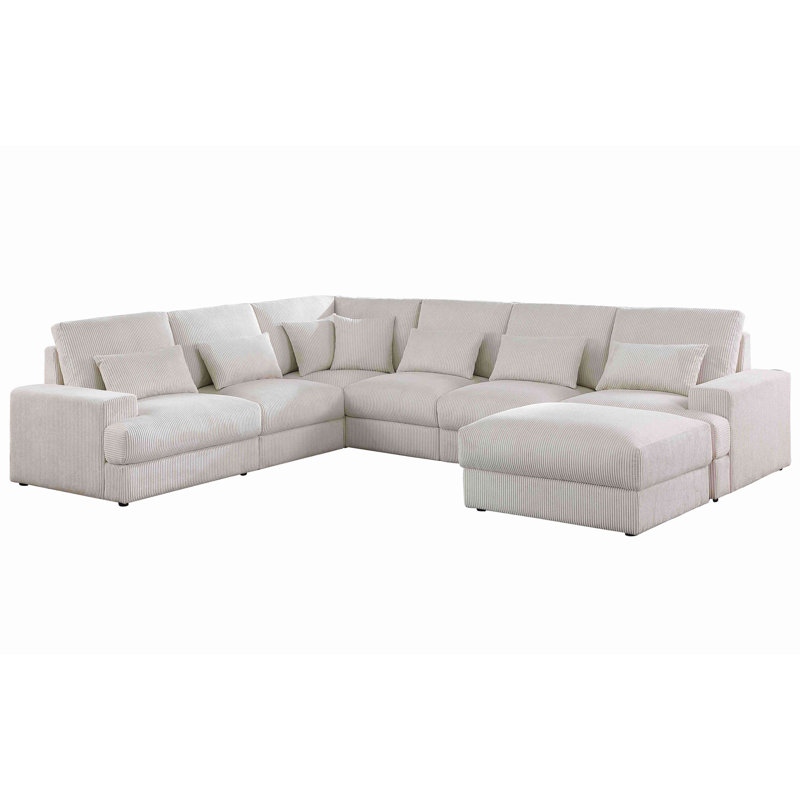 7 - Piece Upholstered Sectional, Beige Corduroy
