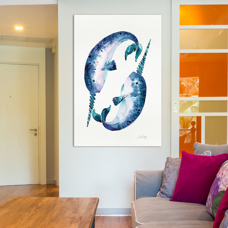 « blue narwhals », impression sur toile, H 26 po x l 18 po x P 1,5 po