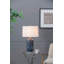 Lampe de table vibrante en verre bleu avec abat-jour en lin