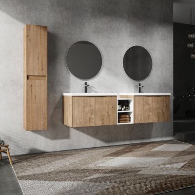 Armoire de salle de bain moderne avec lavabo et tablette latérale - meuble-lavabo spacieux de 72 po avec rangement pratique