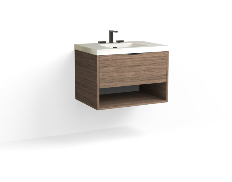 Modo 30" W Wall Mounted Single Bathroom Vanity, Glossy White/8" Widespread, Biondo, Polished Nickel