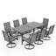 Ensemble de salle à manger de patio 9 pièces, ensemble de table et chaises d'extérieur pour 8, 8 chaises pivotantes, 1 table rectangulaire en fer avec trou de parasol réglable, ensemble de mobilier de patio pour terrasse, jardin, pelouse, bord de pisc-110194795