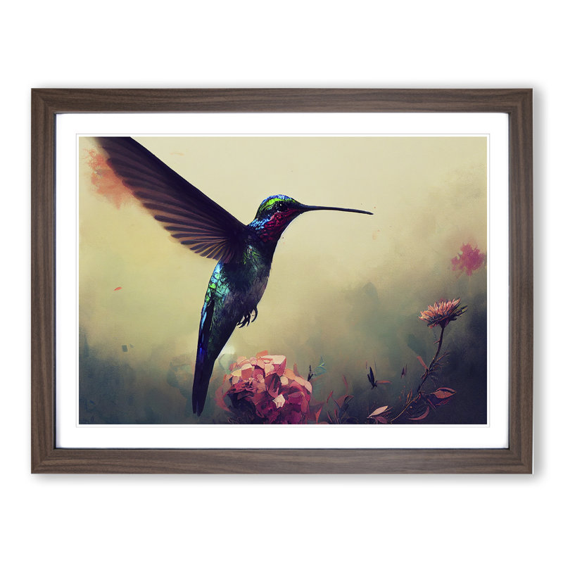 Hummingbird Vol.4 Abstract - Framed Print, 25cm H x 34cm W x 2cm D, Walnut