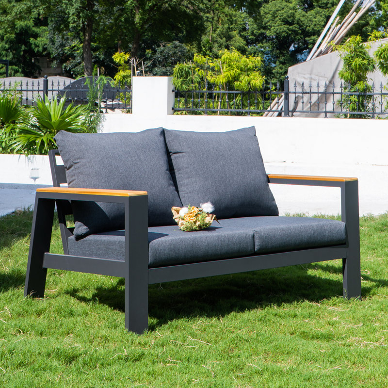 54.9'' Wide Straight Powder Coated Aluminum Loveseat with Cushions