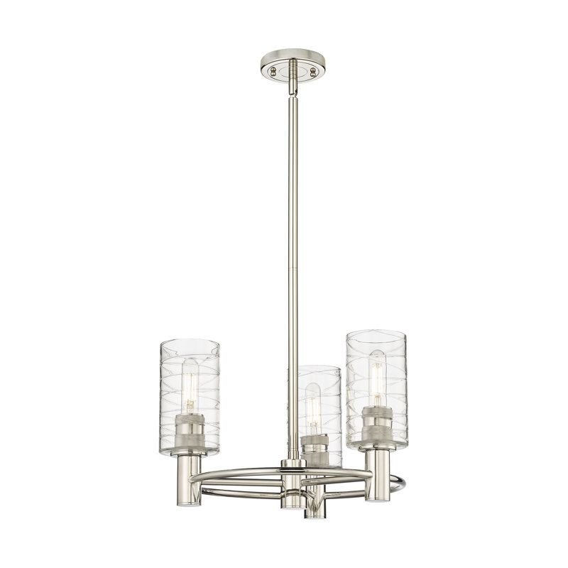 Luminaire suspendu 3 tiges Crown Point, H 10,38 po x l 18 po x P 18 po, Tourbillon déco, Nickel poli