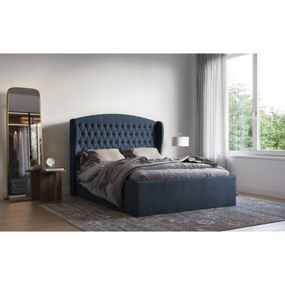 Medau Velvet Upholstered Bed Frame - Padded Headboard, Chrome Feet