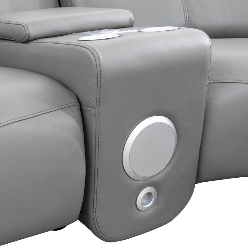 Canapé modulaire inclinable électrique en cuir de vache véritable gris foncé 5 pièces