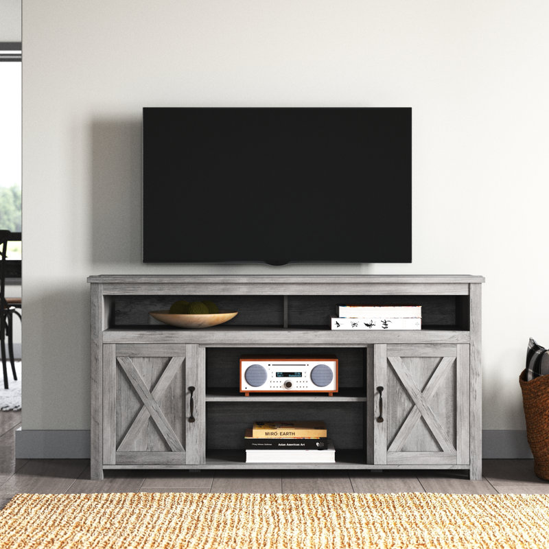 Kayli 58" TV Stand, Contemporary Entertainment Center for TVs up to 65", Media Console Wood Table, Gray Wash