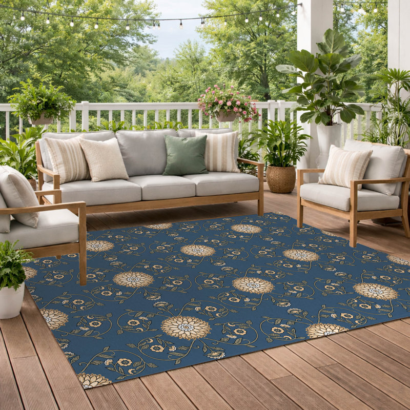 Tapis d'extérieur antidérapant Ezimea, Bleu, Rectangle 96 po x 120 po