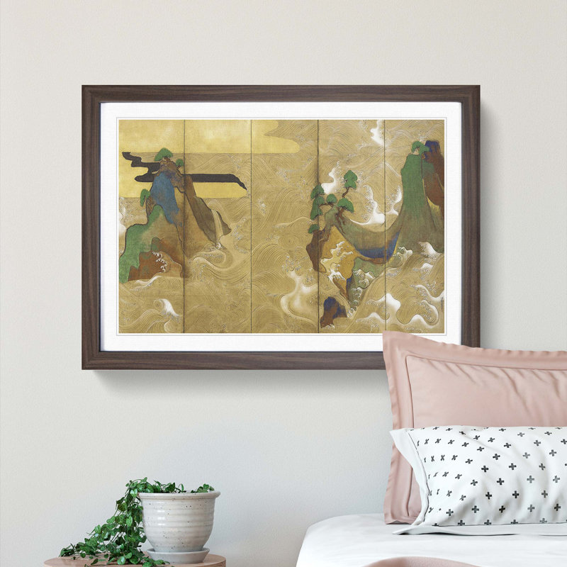 The Waves at Matsushima by Tawaraya Sotatsu - Picture Frame Painting Print, 36cm H x 48cm W x 2cm D, Walnut Framed