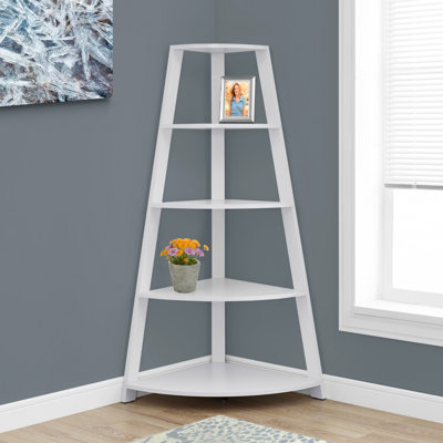 Bookshelf, Bookcase, Etagere, Corner, 4 Tier, 60"H, Office, Bedroom, Laminate, Contemporary, Modern