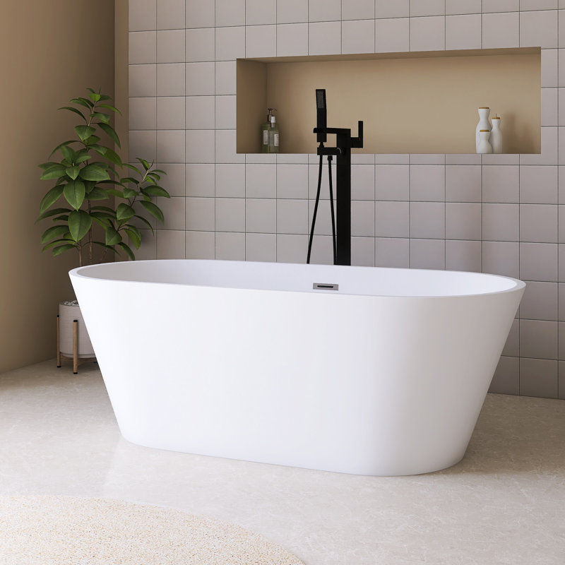 Baignoire de trempage autoportante en acrylique 63 po au fini blanc brillant 63 po