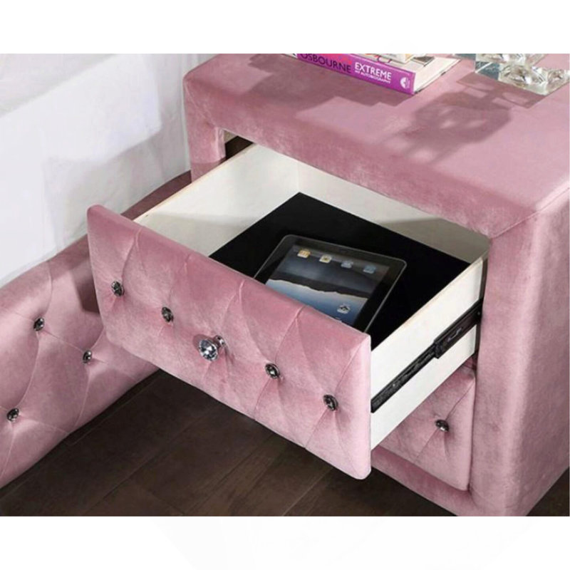 Magnifique table de chevet 1 pièce de couleur rose avec 2 tiroirs en acrylique