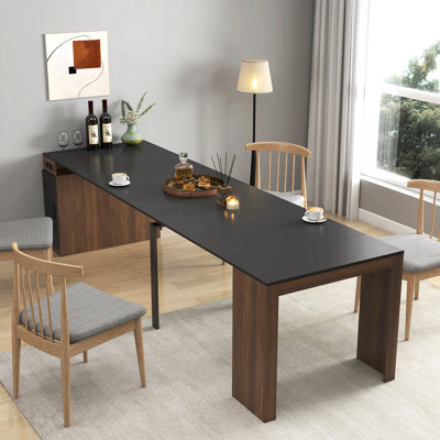 Modern Multifunctional Extendable Dining Table With Outlet, Space Saving Expanding Table With Storage For Party, Weddings, Meetings, Celebrations
