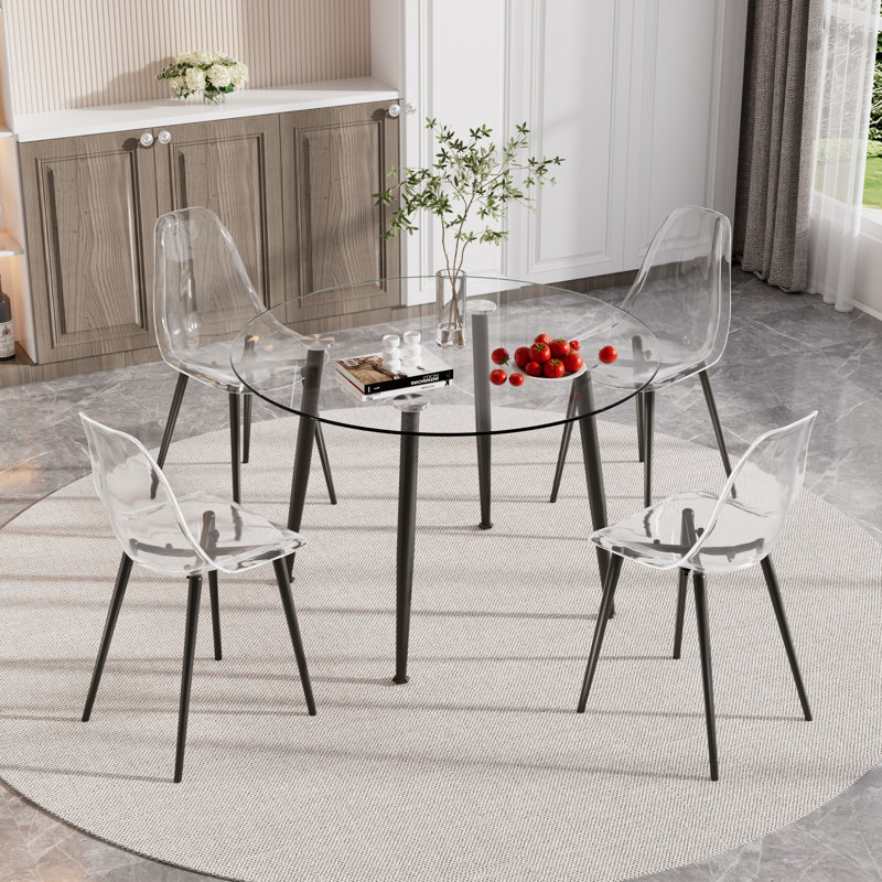 Ensemble repas pour 4 personnes Harisan, Transparent/noir, H 30 po x L 36 po x l 36 po