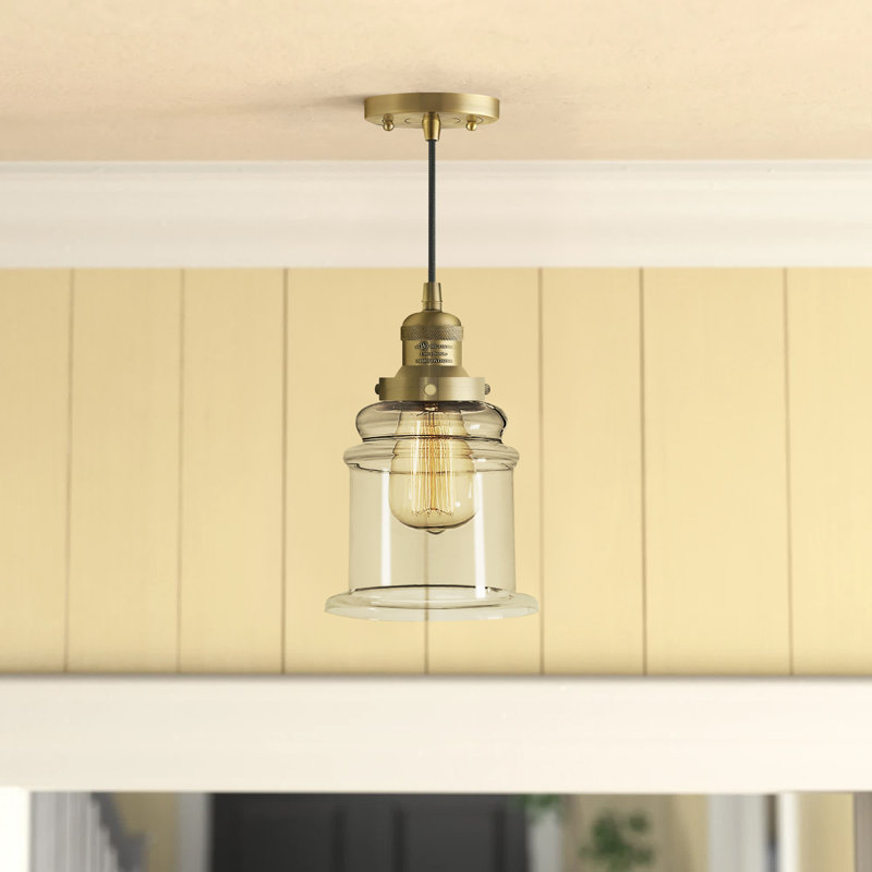 Luminaire suspendu en forme de cloche à 1 lumière Galaviz, Laiton brossé, Transparent