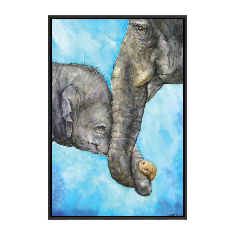 Éléphants - Pure Family, art sur toile, H 60 po x l 40po x P 1,5 po, Toile avec cadre noir