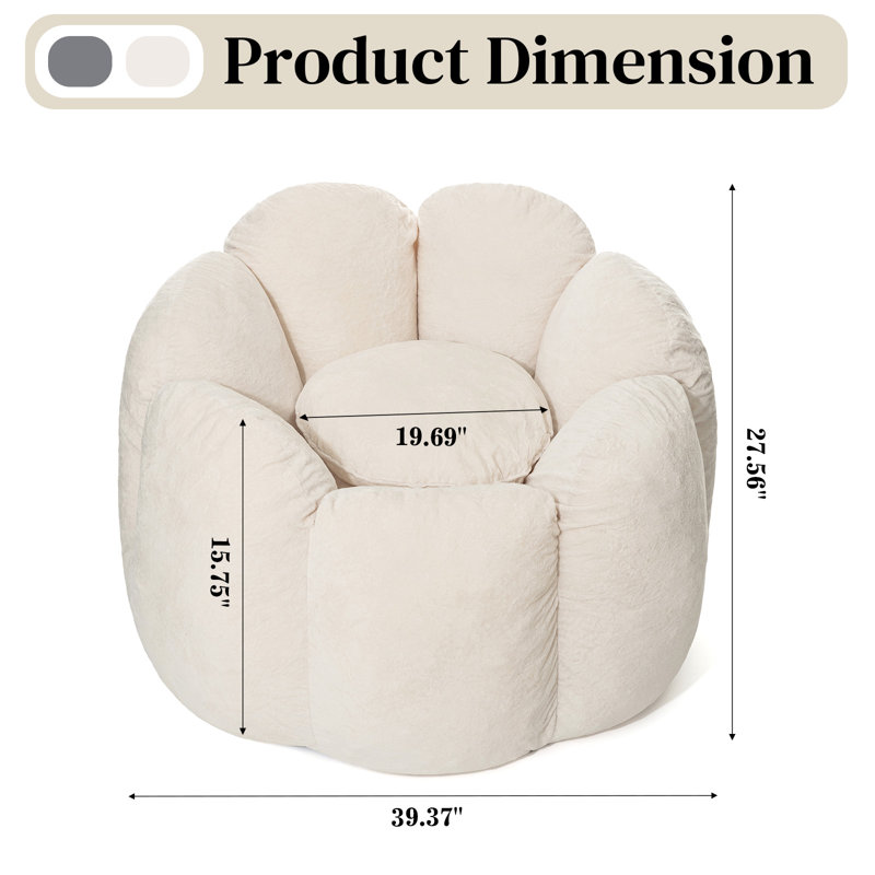 Dutch Velvet Bean Bag Chair With Machine-Washable Cover, Beige Velvet