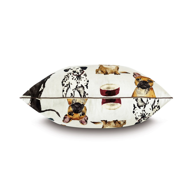 Square Multicolor Cotton Dog Print Throw Pillow