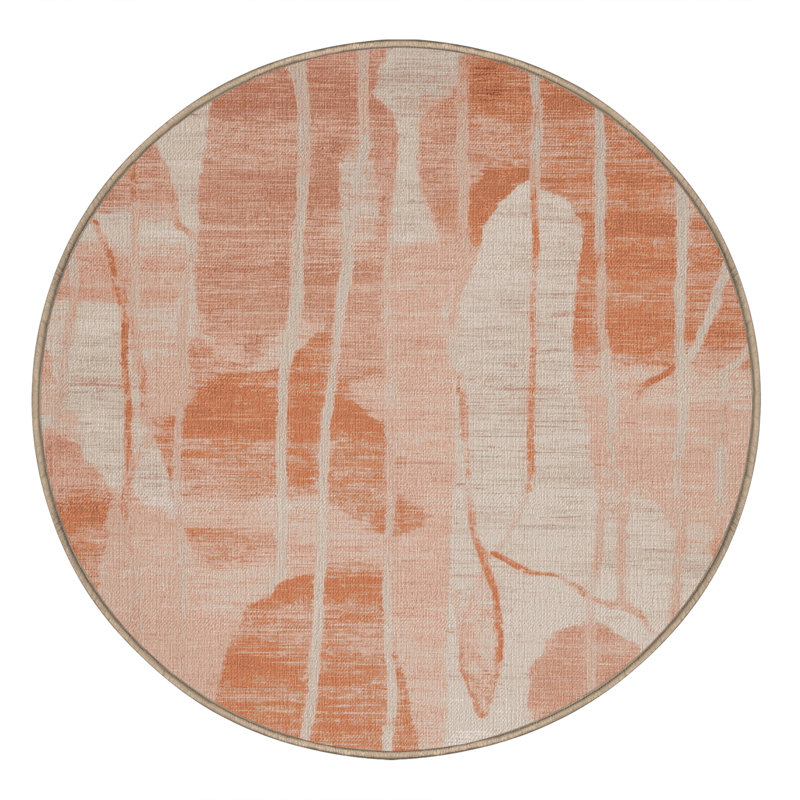 Machine Washable Abstract Beige Area Rug, Round 7'