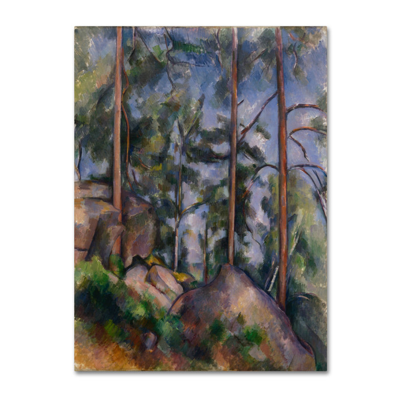 «Pines and Rocks» par Paul Cezanne - reproduction d'art sur toile tendue, H 24 po x l 18 po