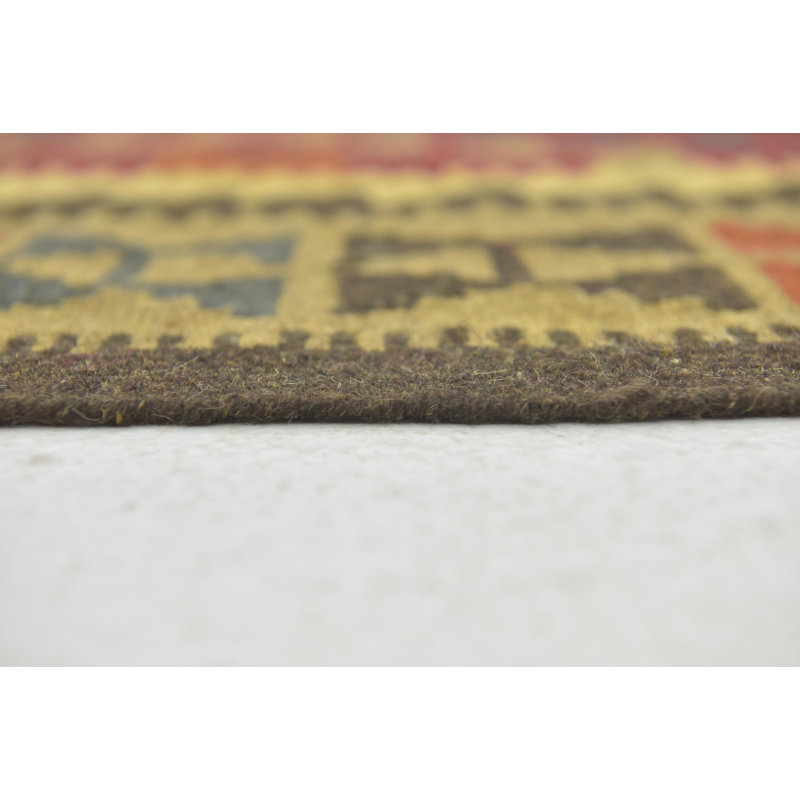Tapis de zone en laine noué la/rouge 3 pi 4 po x 4 pi 8 po one-of-kind Lorain