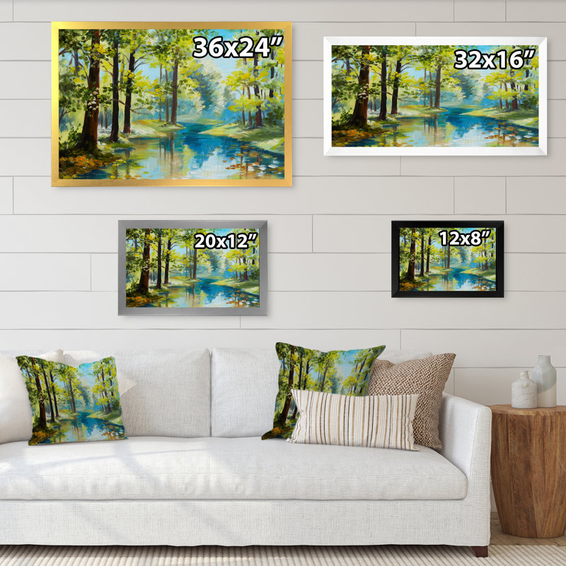 «River In Spring Forest II», reproduction d'art sur toile, Toile avec cadre noir, H 16 po x l 32 po x P 1 po