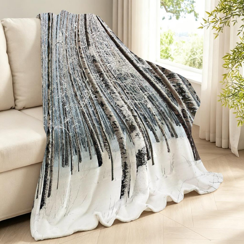 Jeté en flanelle transparente molletonné ultra doux, imprimé neige unie d'hiver, Throw 40" x 50"