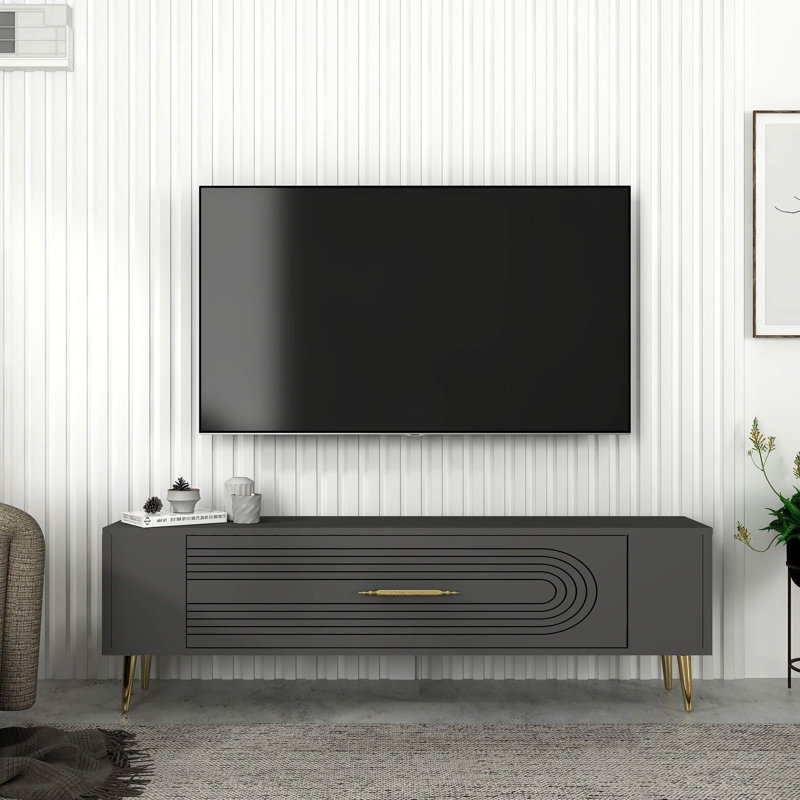 Meuble télé Catena, Gris/doré