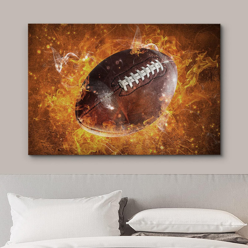Blaze feu explosion football gros plan sports numériques art moderne moderne amusant Ultra, H 12 po x l 18 po