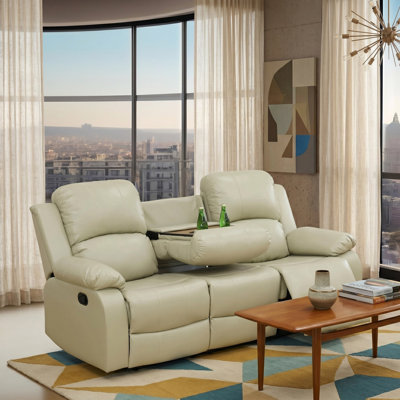 Warmora Beige Vegan Leather Manual Recling Sofa