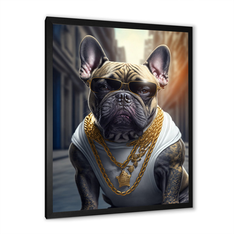 «Frenchie Gangster in NYC V», impression sur toile, Impression noire sur toile encadrée, H 32 po x l 16 po x P 1 po