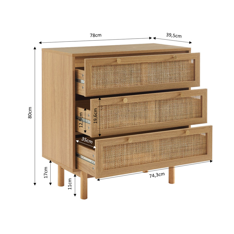 Aleane 78cm W 3 - Drawer Chest of Drawers