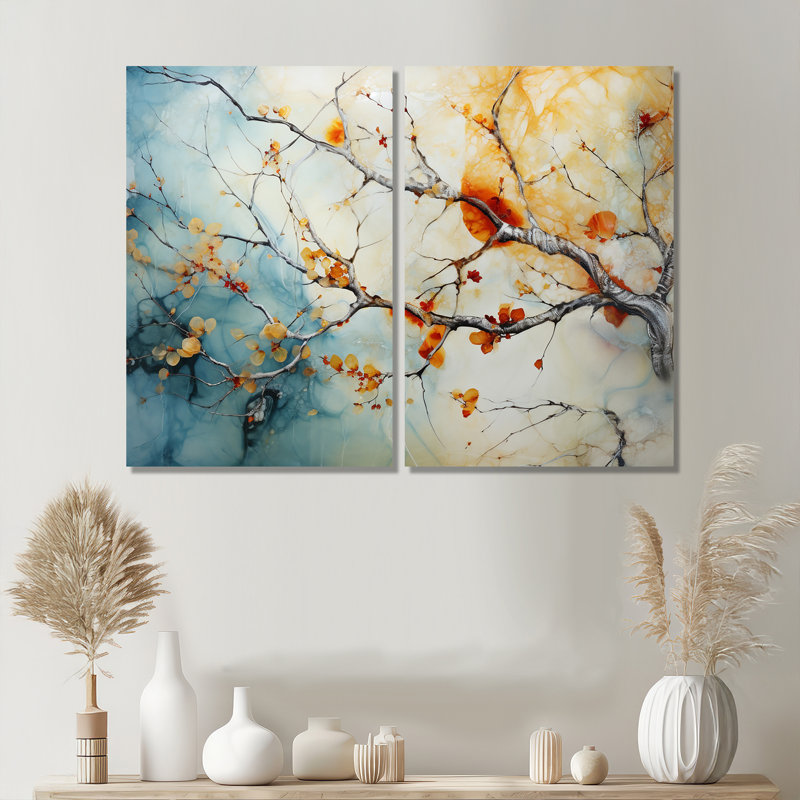 Orange, bleu sarcelle, érable brillant, agate I - art mural orange sur toile, 36" H x 48" W, Wrapped Canvas, Does Not Apply