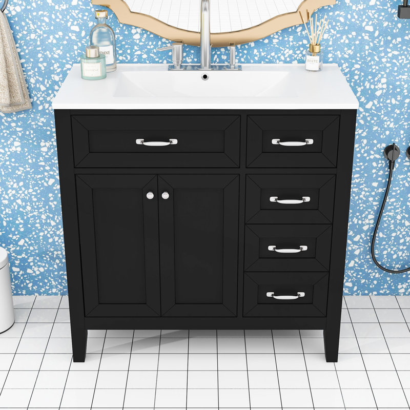 Meuble-lavabo 36 po avec lavabo et tiroirs 36 po, Noir, noir, noir, noir