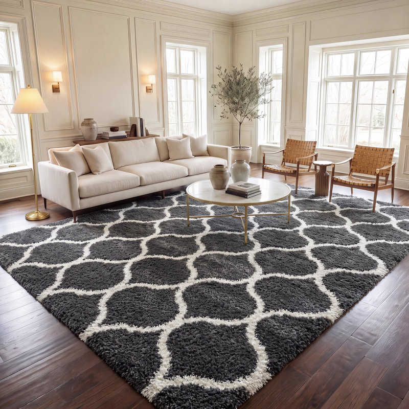 Tapis à poils longs Darrold Hudson, Rectangle de 10 pi x 14 pi, Dark Grey/Ivory