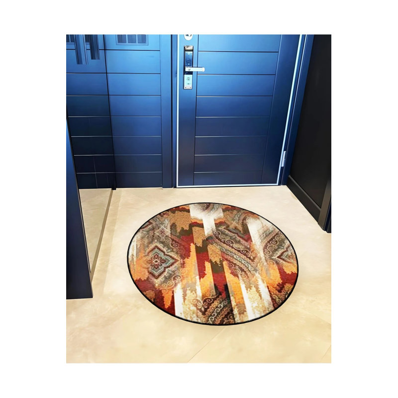 Multicolored Abstract Traditional Patterned Round Woven Base Vintage Decorative Carpet, Round 5'