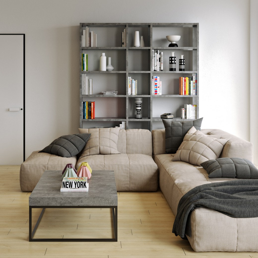 Araeya Wide Geometric Bookcase, Concrete