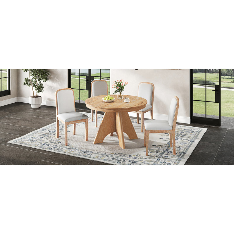 Ensemble de table de salle à manger extensible pour 4 à 6 personnes avec 4 chaises rembourrées, ensemble de table de cuisine rustique de 42 à 58 pouces avec finition vieillie pour la salle à manger et la cuisine