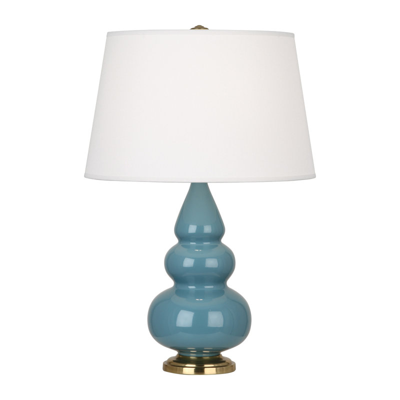 Small Triple Gourd Ceramic Table Lamp, Steel Blue/Antique Brass, Antique Brass