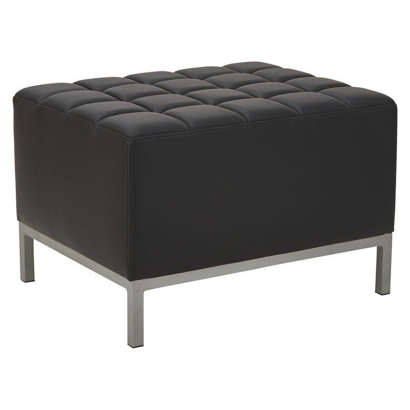 Black Tufted Ottoman with Silver Steel Frame, 26.38" Wide
