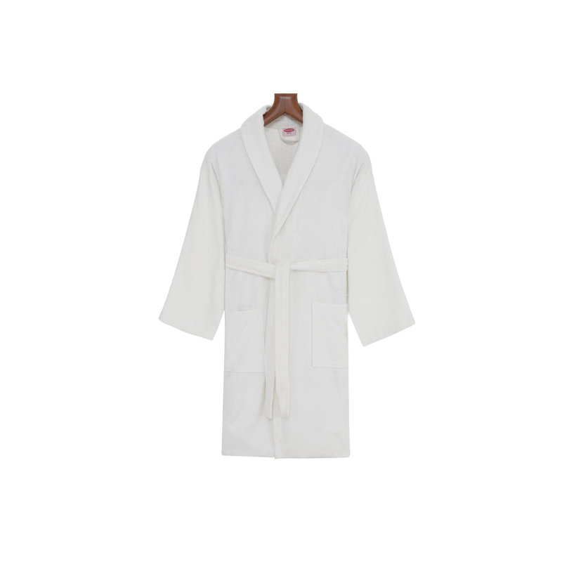 Peignoir 100% coton mi-mollet garçon avec poches, Blanc